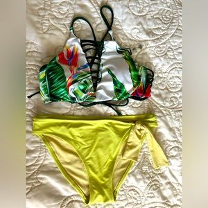 New Aerie & Tinibikini tropical bikini womens xs